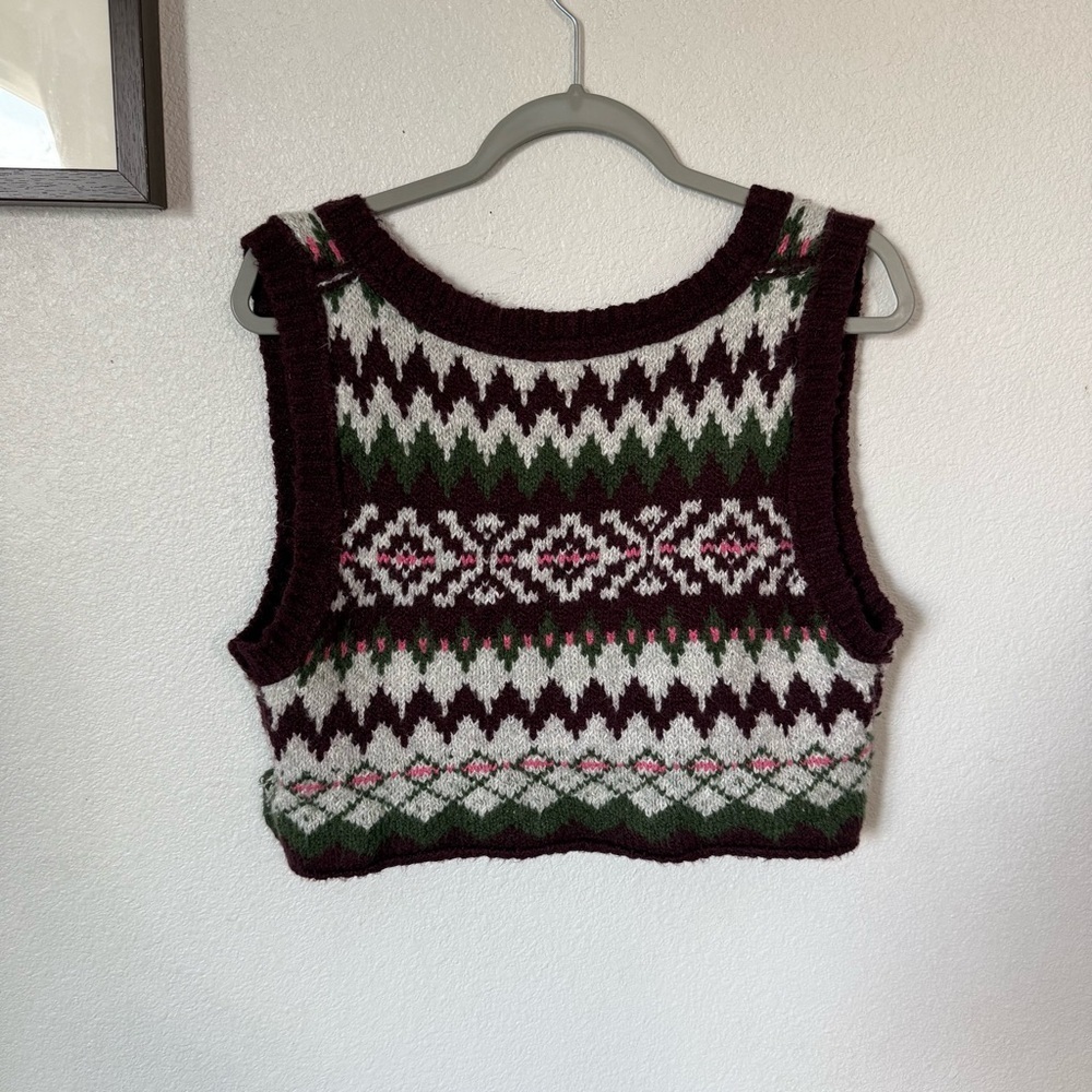 Free People Lovestruck Cropped Fair Isle Sweater Vest Size x-Small - Picture 10 of 10